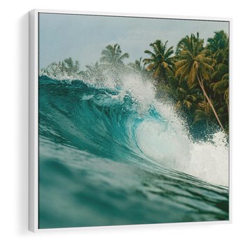 Obraz w ramie 50x50 - Rajskie Wybrzeże - fotografia, duża fala - rama biała