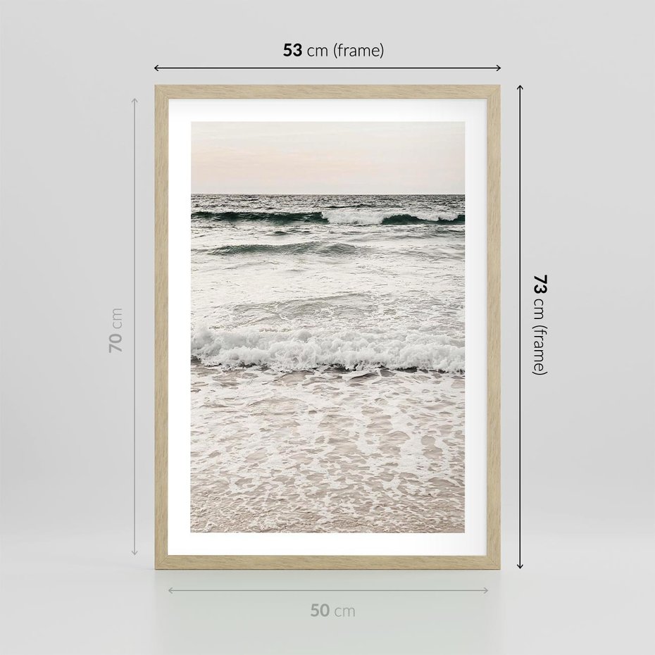 Plakat w ramie 50x70 - Szarość Morza - morze, fale - rama drewno