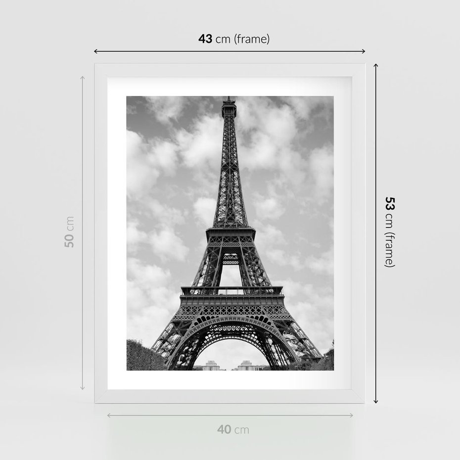 Plakat w ramie 40x50 - Nocna panorama Paryża z wieżą Eiffla - Eiffla, Paryż - rama biała