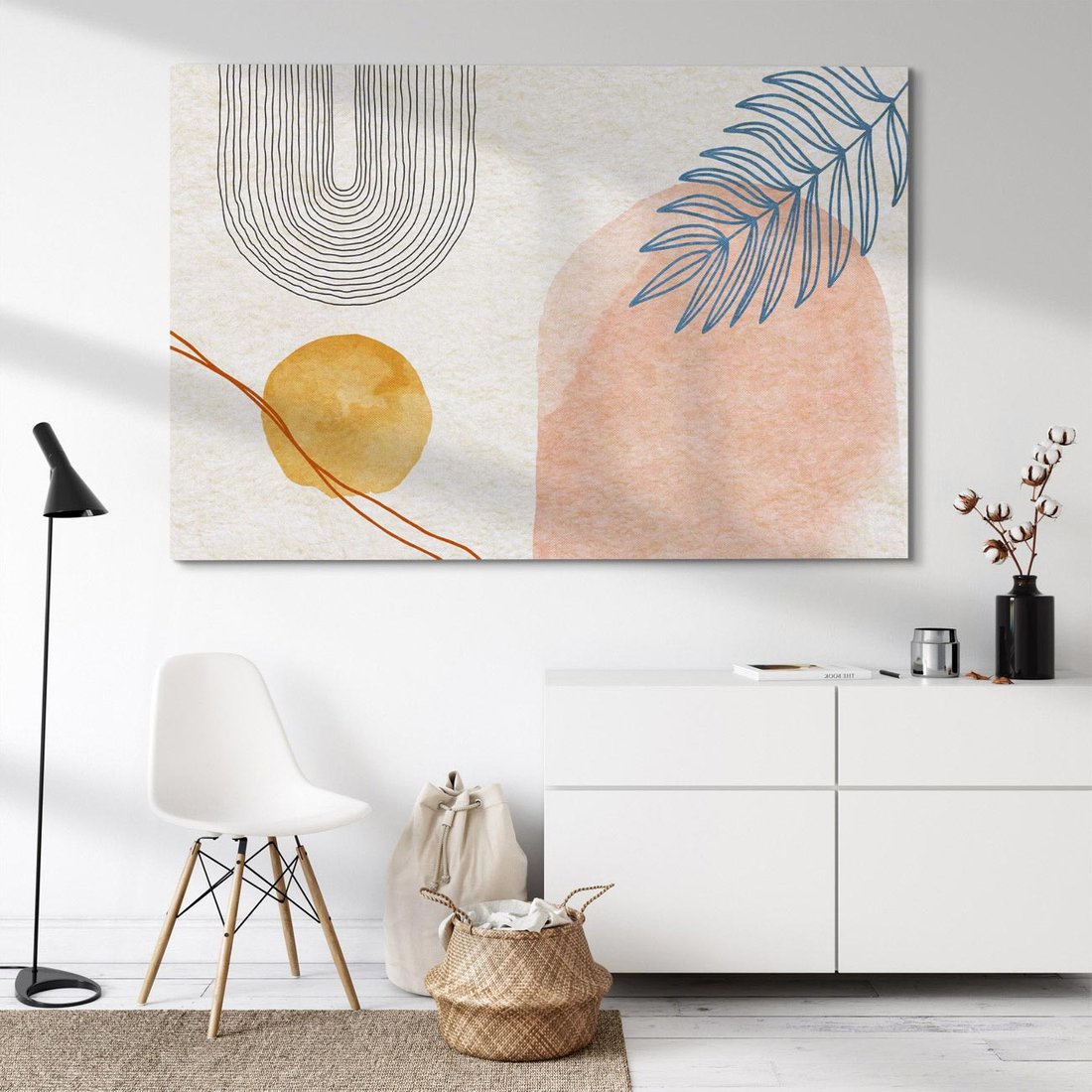 Obraz na płótnie 120x80 - Liście i Geometrie - nowoczesny, akwarelowe plamy