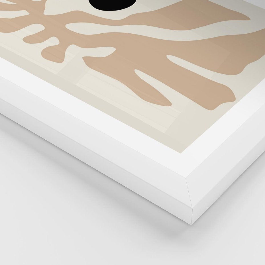 Plakat w ramie 30x40 - Eksploracja Abstrakcji - beżowa absrakcyjna kompozycja, czarny akcent - rama biała
