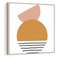 Obraz w ramie 50x50 - Kolory Przyszłości - kompozycja kół i kresek, ciepłe kolory - rama drewno
