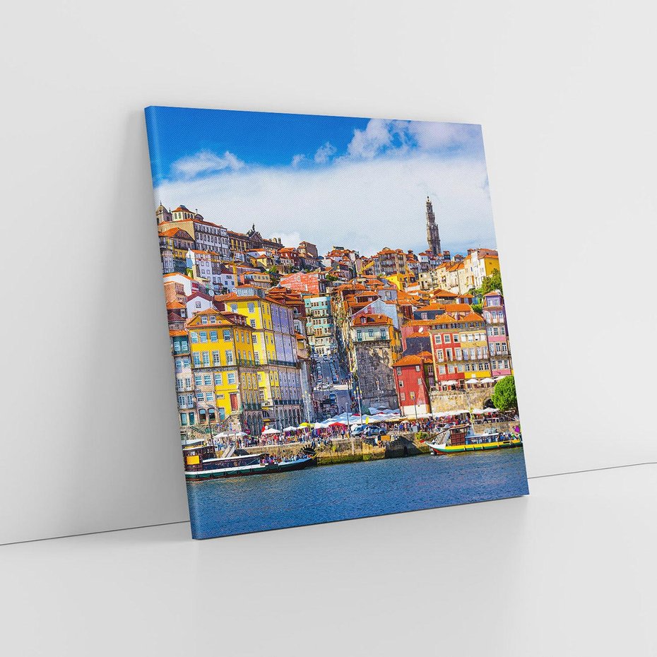 Obraz na płótnie 50x50 - Kolorowa Przystań - nadmorskie miasto, kolorowe budynki