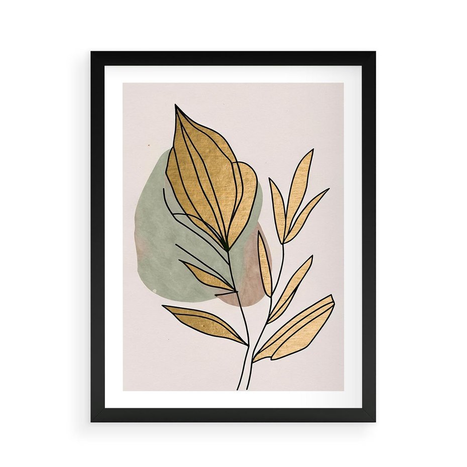 Plakat w ramie 50x70 - Rozkwitające Wnętrza Światła - abstrakcyjny obraz boho, liście - rama czarna