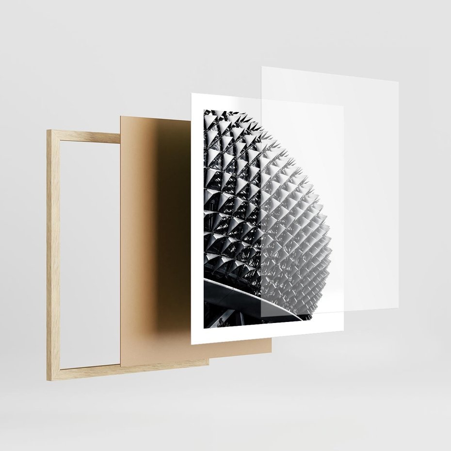 Plakat w ramie 40x50 - Nowoczesność w Czerni i Bieli: Architektoniczna Piękność - nowoczesna architektura, black and white - rama drewno