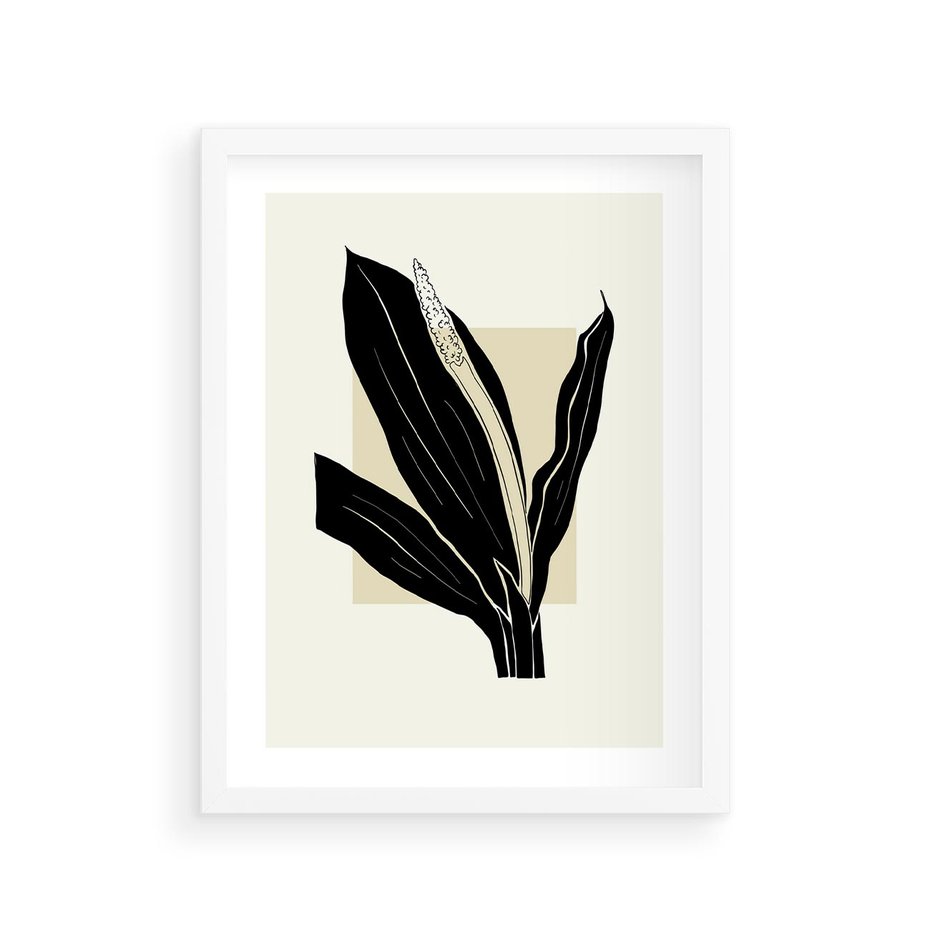 Plakat w ramie 30x40 - Harmonia liści - minimalistyczny obraz, szkic - rama biała