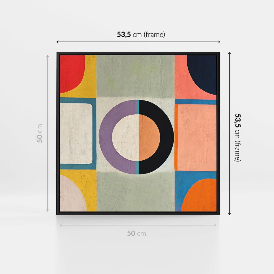 Obraz w ramie 50x50 - Taniec Kształtów Emocji - abstrakcyjne geometryczne kształty, olejny obraz - rama czarna