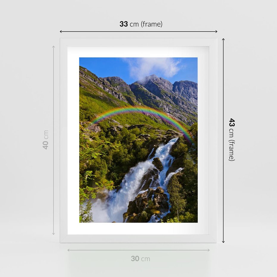 Plakat w ramie 30x40 - Tęczowe góry - harmonia kolorów - tęcza, góry - rama biała