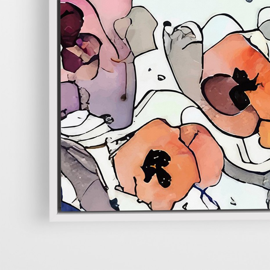 Obraz w ramie 50x70 - Rozkwitające marzenia - akwarelowe kwiaty, kolory - rama biała