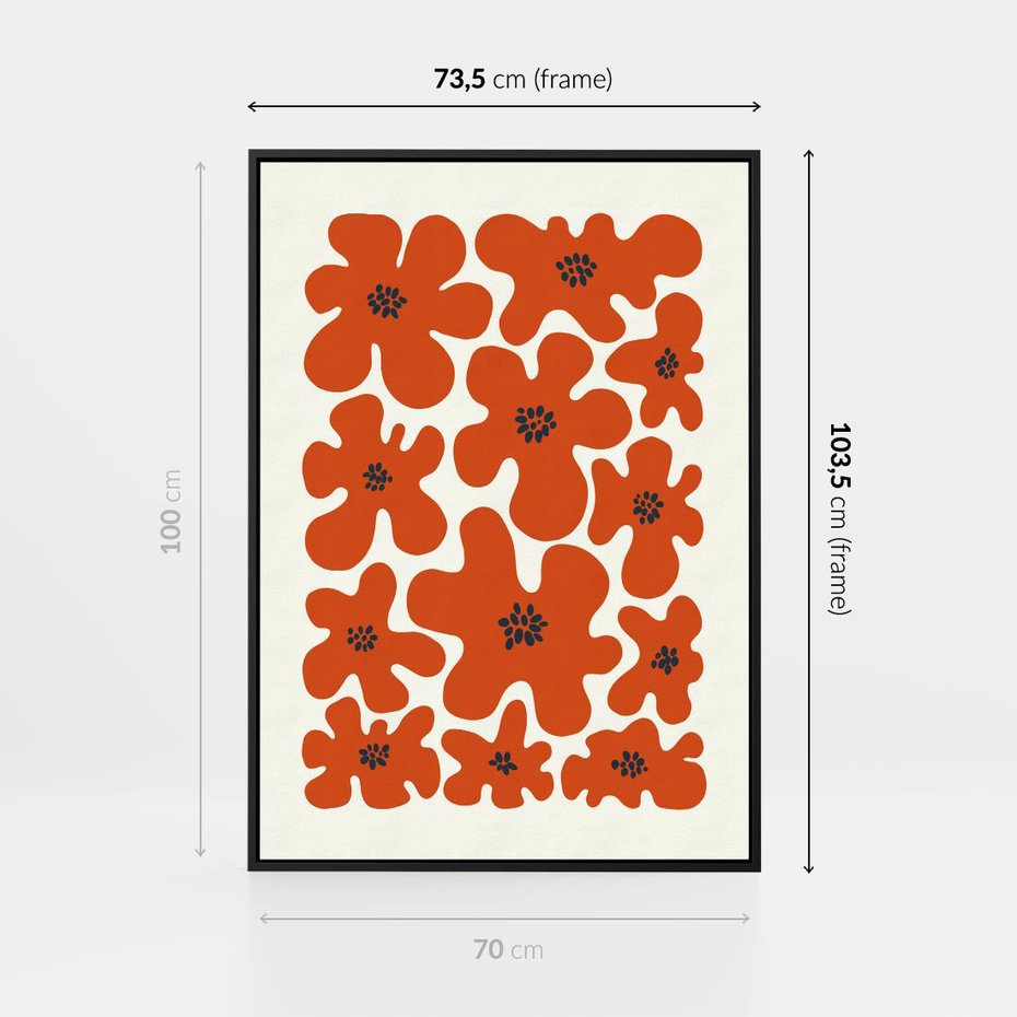 Obraz w ramie 70x100 - Wibracje Przestrzeni - abstrakcyjne czerwone kwiaty, kompozycja - rama czarna