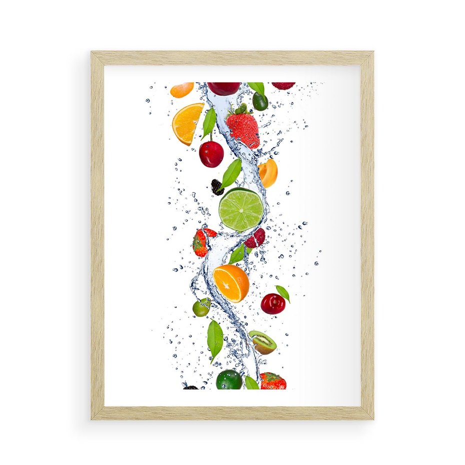 Plakat w ramie 50x70 - Kulinarne Inspiracje - owoce, woda - rama drewno