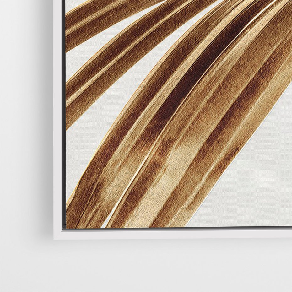 Obraz w ramie 70x100 - Egzotyczny Blask - złote, liście - rama biała