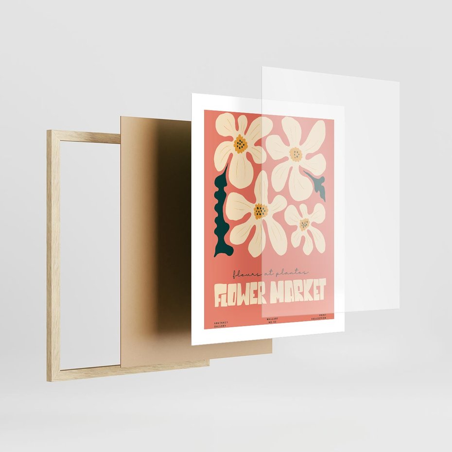 Plakat w ramie 40x50 - Szkicowane Kolorowe Uczucia - kwiatowa kompozycja, minimalizm - rama drewno