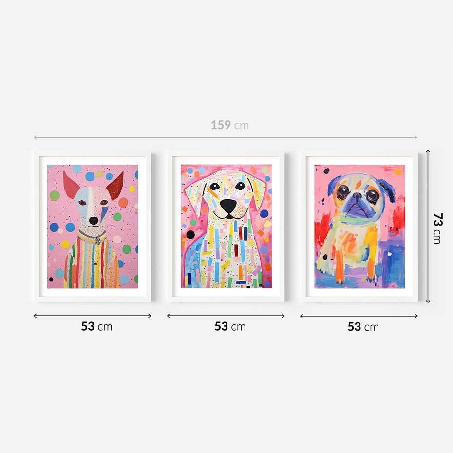 Zestaw obrazy w ramie 50x70 galeria - dla, dzieci, pieski, akwarela - rama biała