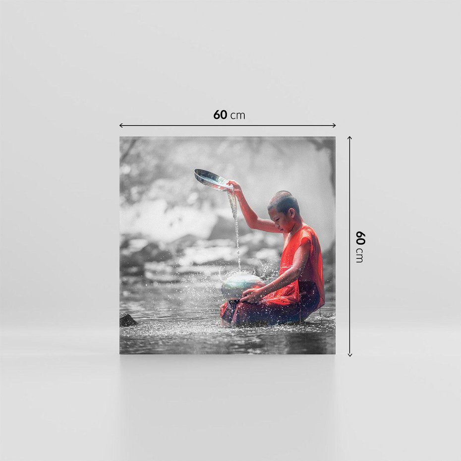 Obraz na płótnie 60x60 - Dziecko Mnich: Święty Uśmiech - dziecko, mnich