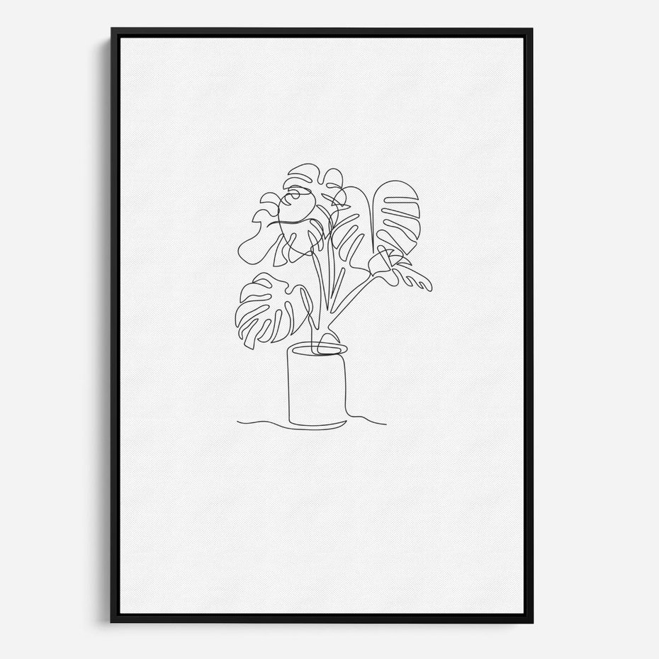 Obraz w ramie 50x70 - Tajemnicza Harmonia - sztuka one line, monstera - rama czarna