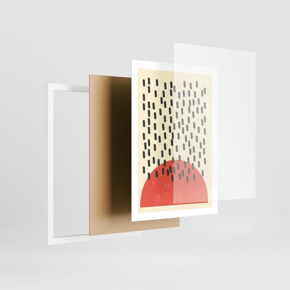 Plakat w ramie 50x70 - Czerwona Abstrakcja: Grafika z Wyrazistym Kołem - abstrakcja grafika, czerwone koło - rama biała