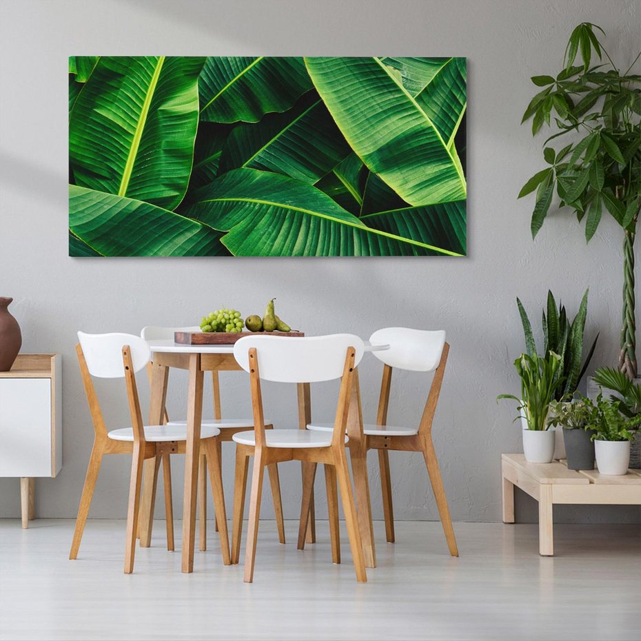 Obraz na płótnie 100x50 - Zaklęta roślinna ekspresja - liście bananowca, gęsto ułożone