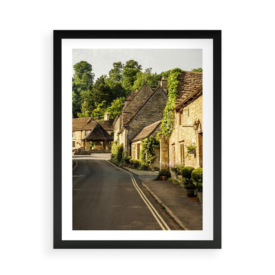 Plakat w ramie 50x70 - Magiczna podróż w głąb miasta - uliczka, perspektywa - rama czarna