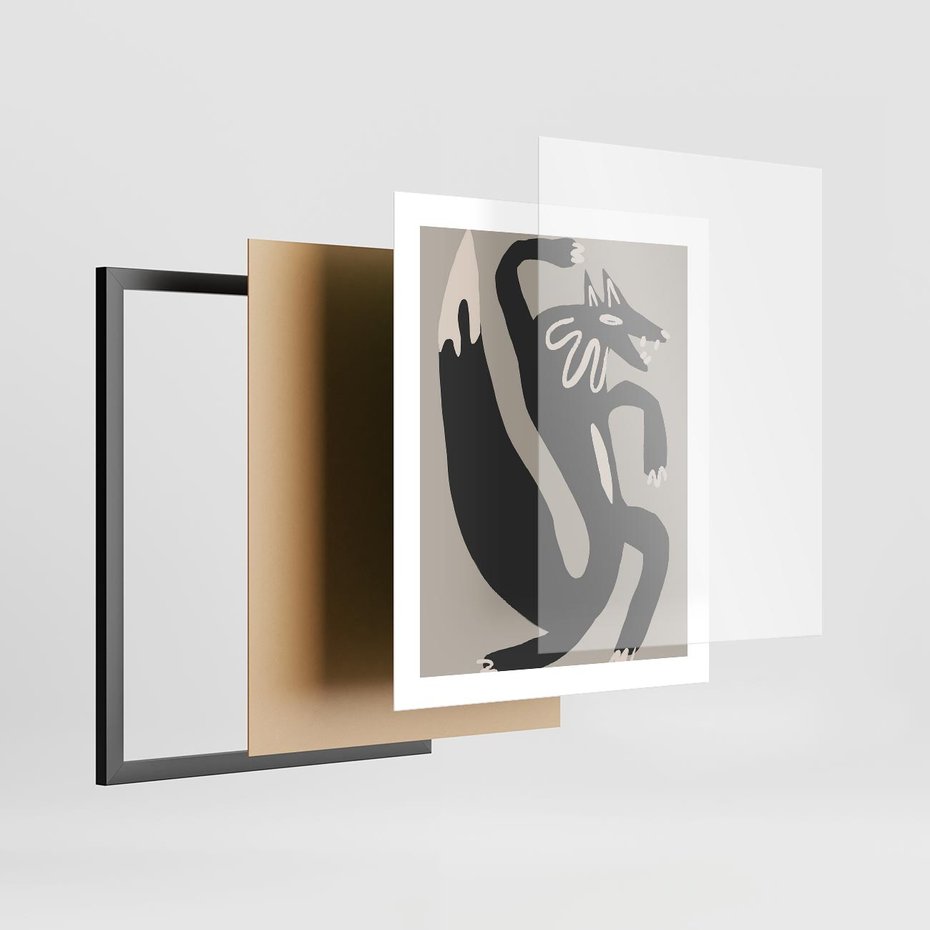Plakat w ramie 40x50 - Strukturalne Odbicia Północy - skandynawska sztuka, lis - rama czarna