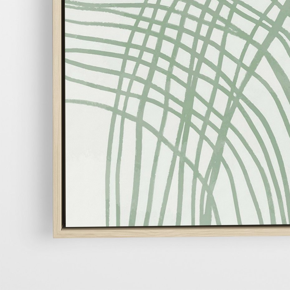 Obraz w ramie 80x120 - Migotliwa Spokojna Zieleń - zielony plakat, abstrakcyjne splątane linie - rama drewno