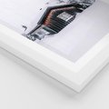 Plakat w ramie 50x70 - Zimowy Azyl: Domek w Górach - domek w górach, śnieg - rama biała
