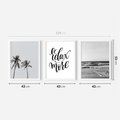 Zestaw obrazy w ramie 40x50 galeria - Plaża, palmy, relaks, typografia - rama biała