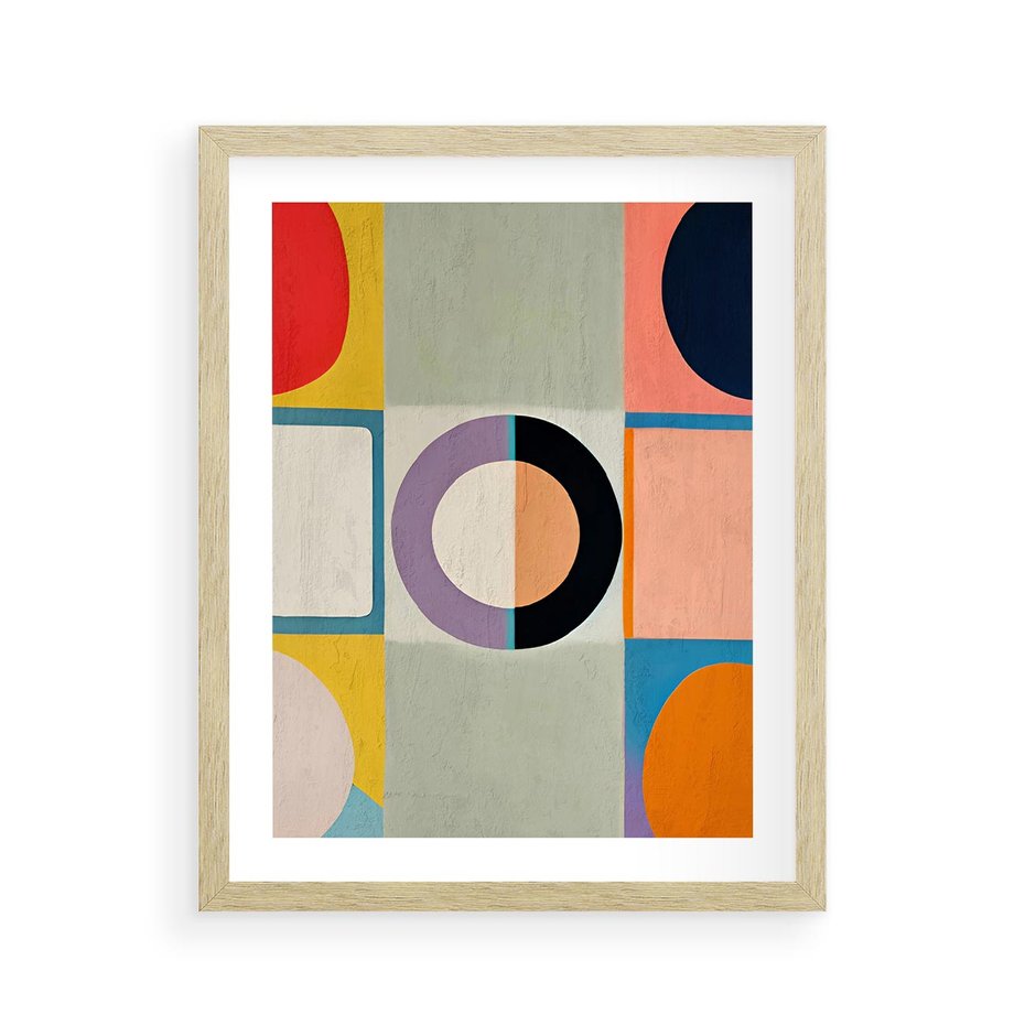 Plakat w ramie 40x50 - Taniec Kształtów Emocji - abstrakcyjne geometryczne kształty, olejny obraz - rama drewno