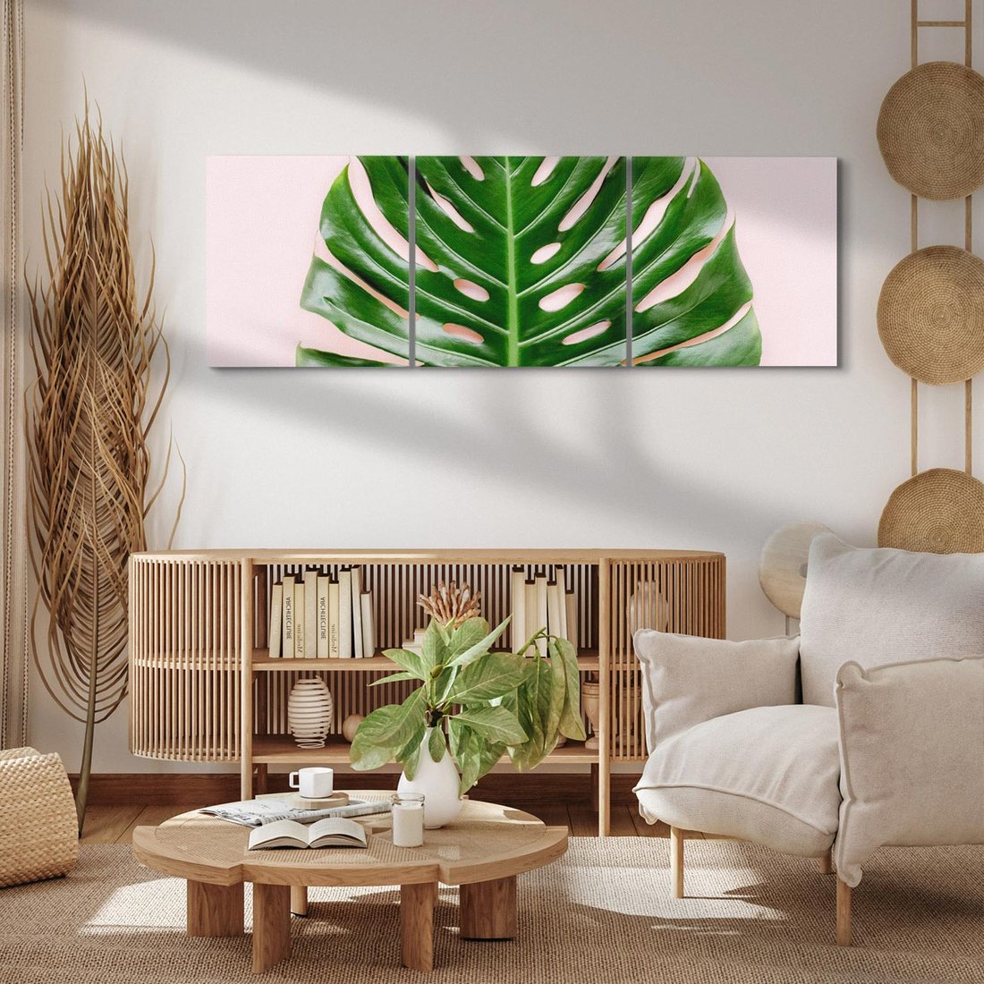 Obraz na płótnie 90x30 - Egzotyczna Roślinność - liście, monstera