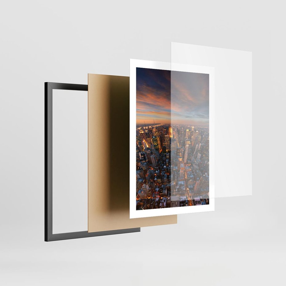 Plakat w ramie 50x70 - Miasto wieżowców w perspektywie - miasto, wieżowce - rama czarna