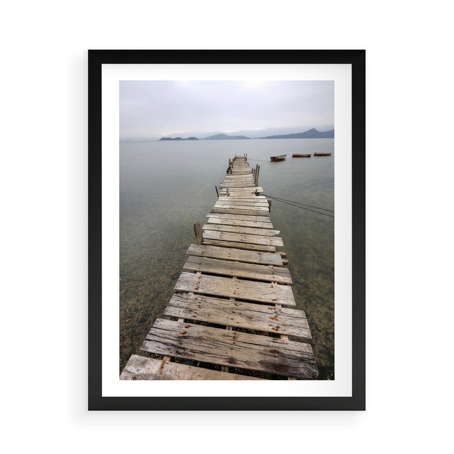 Plakat w ramie 50x70 - Jeziorne Refleksje - pomost, jezioro - rama czarna