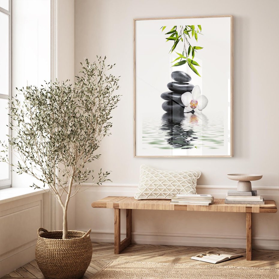 Plakat w ramie 40x50 - Orchidea w Spa - spa, orchidea - rama drewno