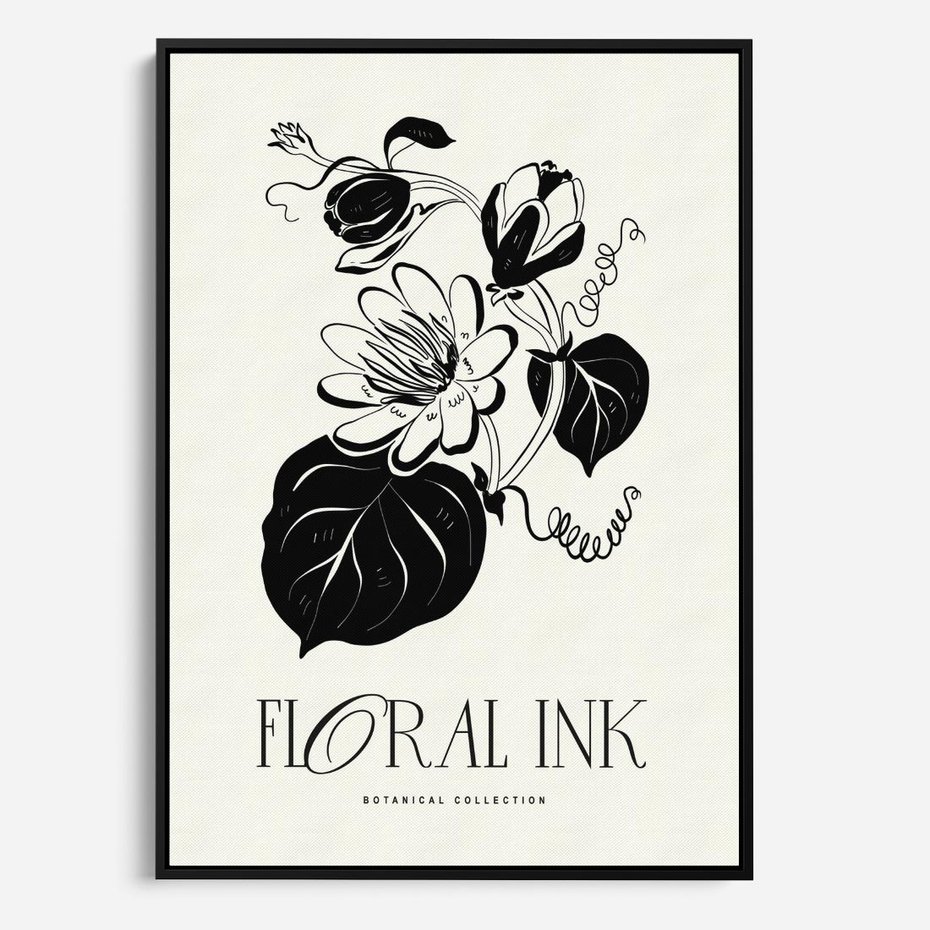 Obraz w ramie 50x70 - Odbicie kwiatowych chwil - kwiaty, typografia - rama czarna