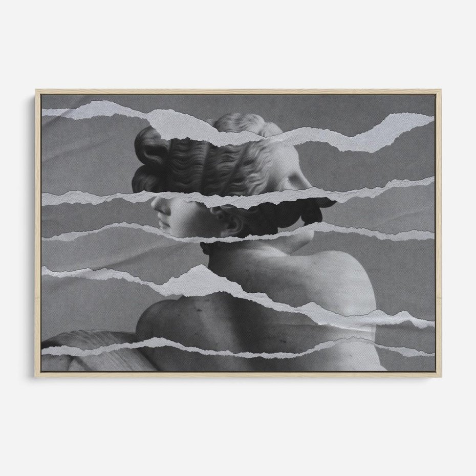 Obraz w ramie 100x70 - Kolaż z Antyczną Rzeźbą - antyczna rzeźba, kolaż ze zdjęć - rama drewno