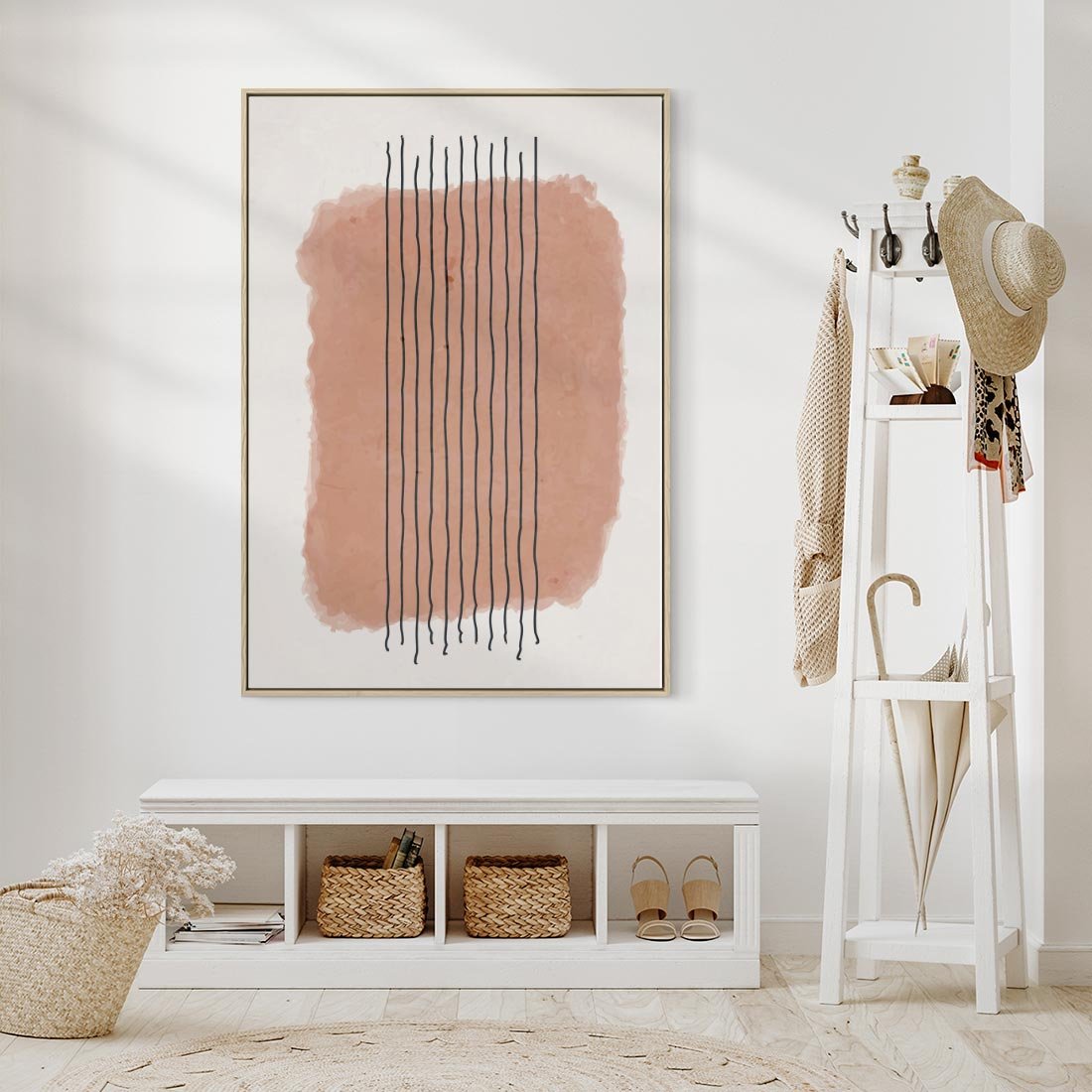 Obraz w ramie 50x70 - Rozmyte Widzenia - abstrakcyjna akwarelowa plama, nieregularne kreski - rama drewno