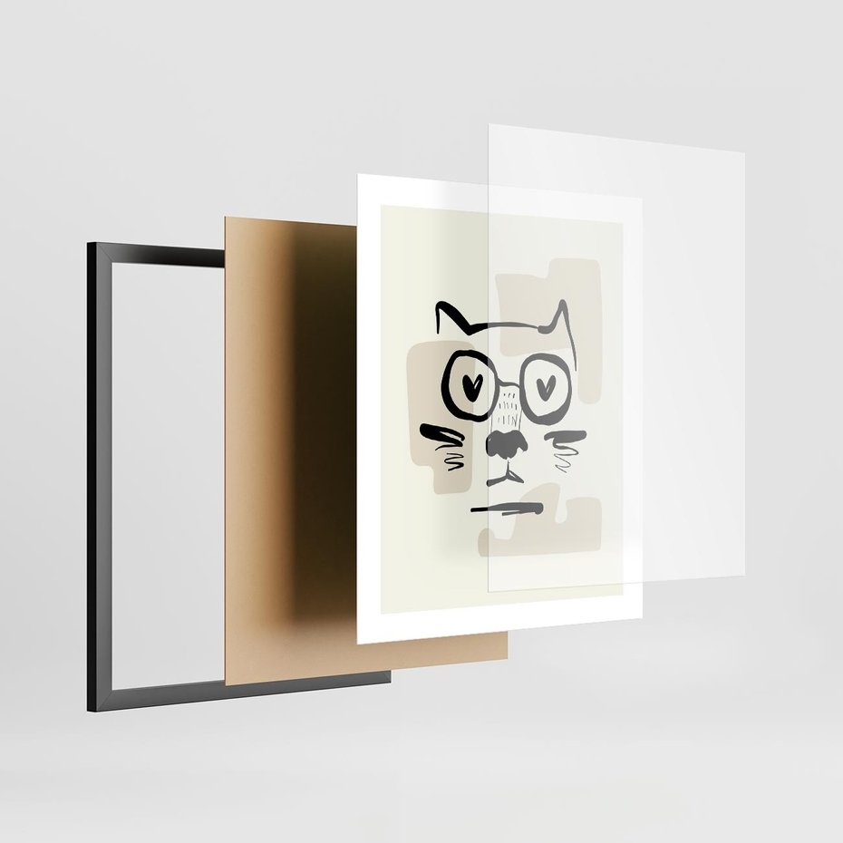 Plakat w ramie 40x50 - Minimalistyczny Kot: Czarna Kreska - kot, grafika - rama czarna