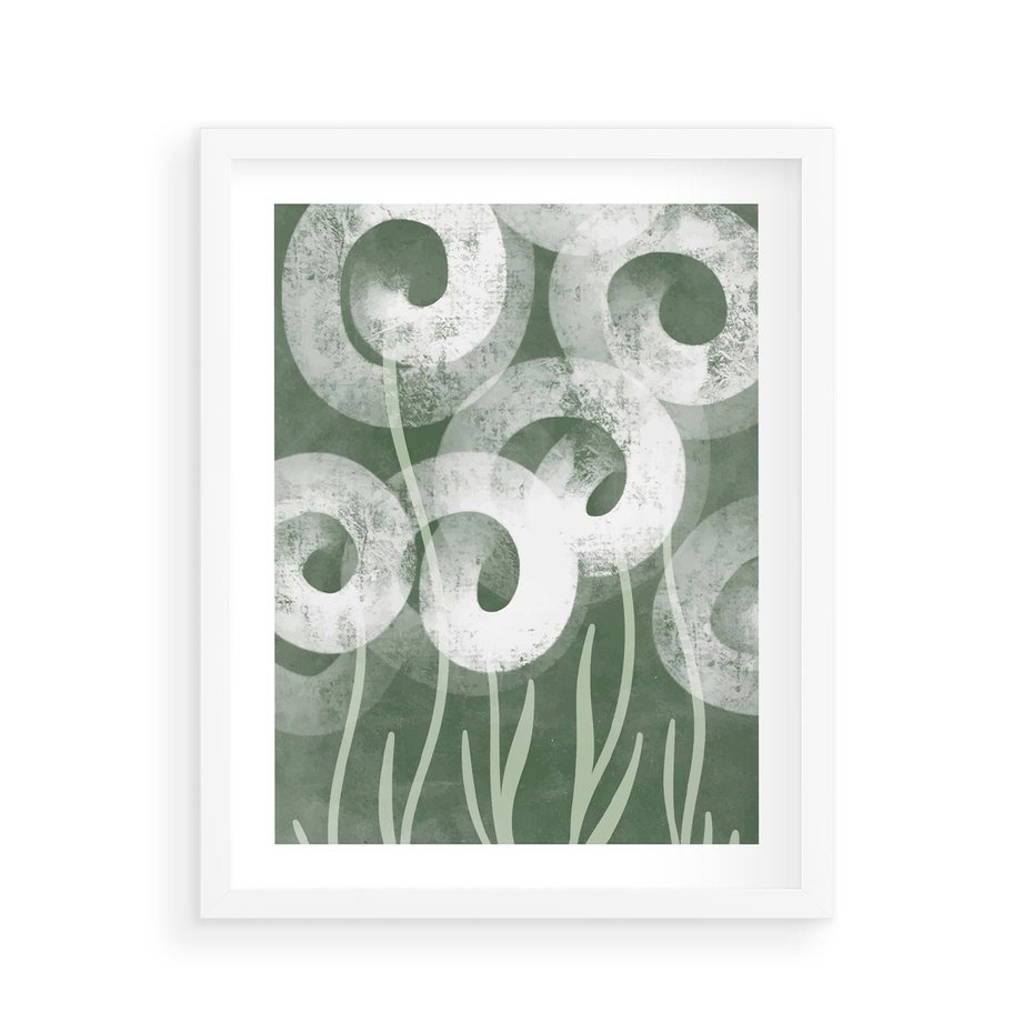 Plakat w ramie 40x50 - Spokojne Plamy Natury - zielony plakat, roślinne motywy - rama biała