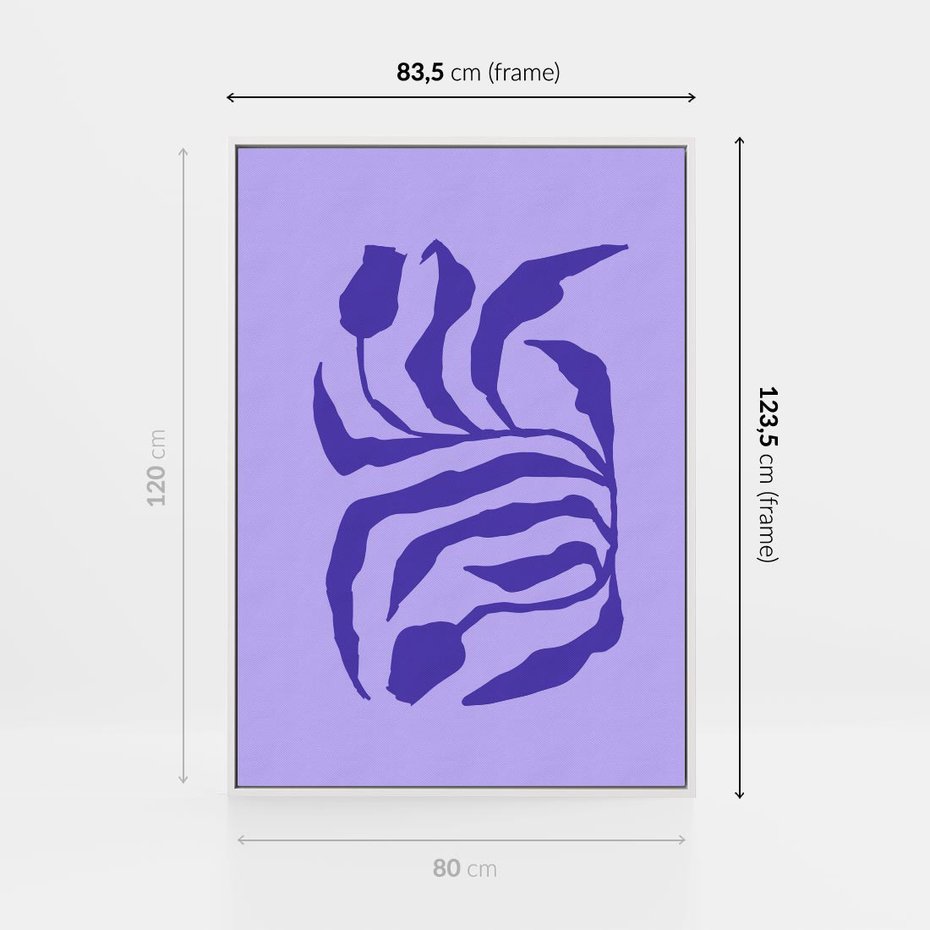 Obraz w ramie 80x120 - Boho Sztuka Wolności - kwiaty, energetyczne fioletowe tło - rama biała