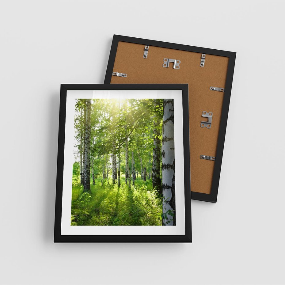 Plakat w ramie 40x50 - Lasowa Księżycowa Noc - las, drzewa - rama czarna