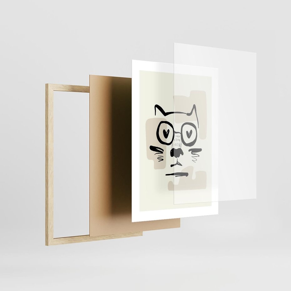 Plakat w ramie 30x40 - Minimalistyczny Kot: Czarna Kreska - kot, grafika - rama drewno