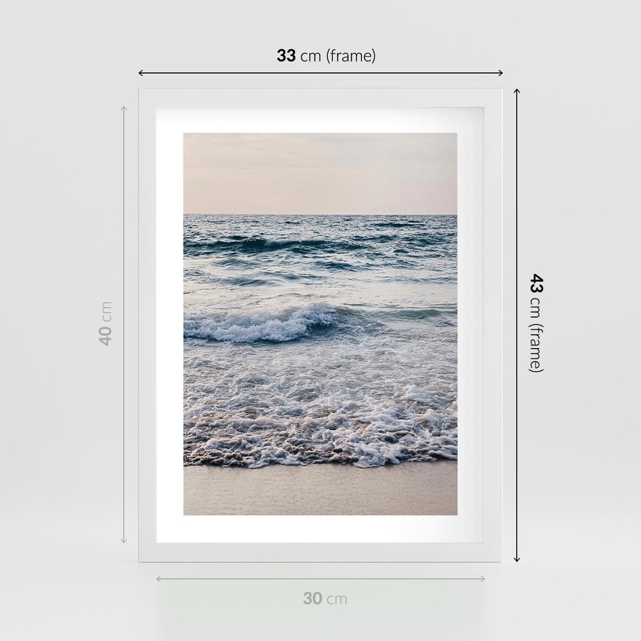 Plakat w ramie 30x40 - Malowniczy Nadmorski Krajobraz - morze, fale - rama biała