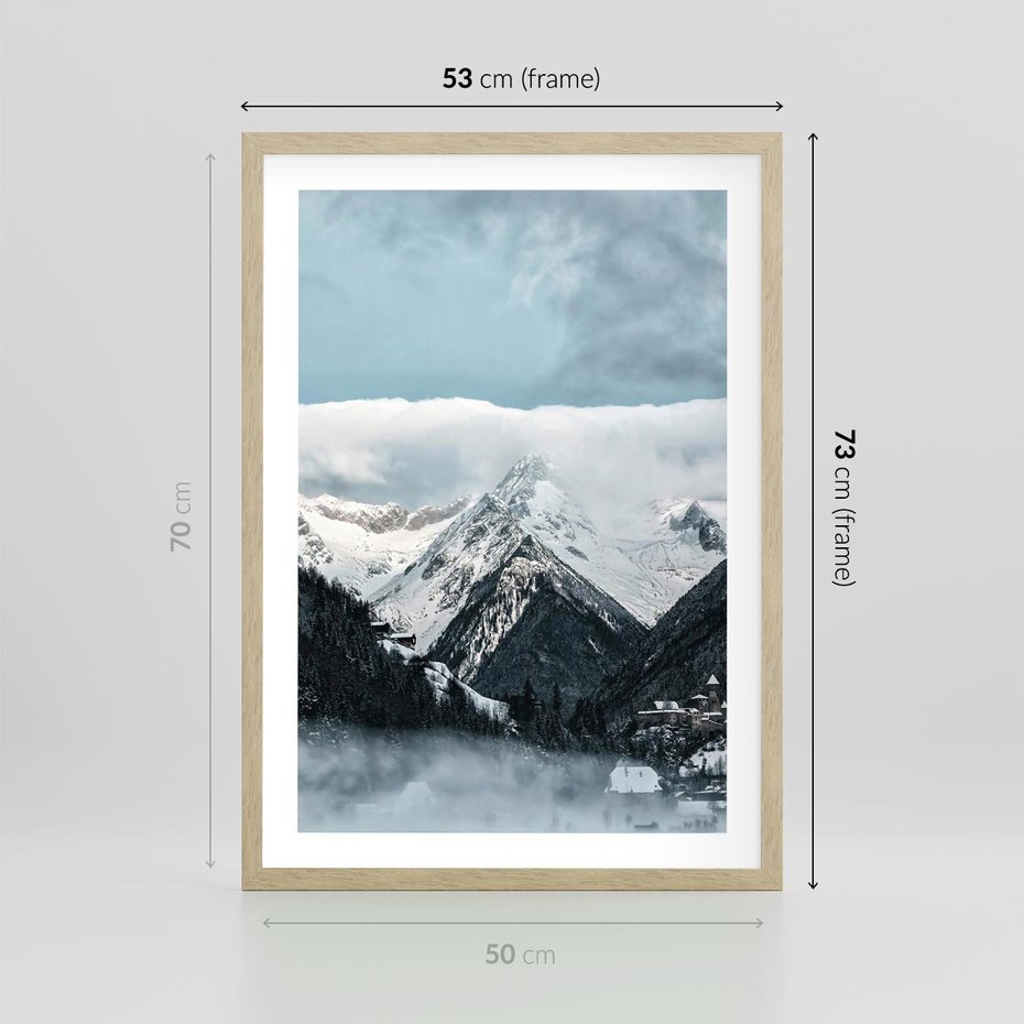 Plakat w ramie 50x70 - Magia Zimy w Górach - góry, śnieg - rama drewno