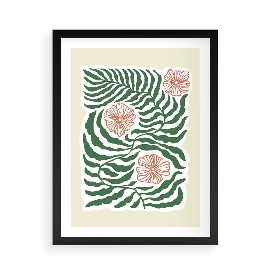 Plakat w ramie 50x70 - Migocące Wzory - abstrakcyjna kompozycja, paprocie - rama czarna