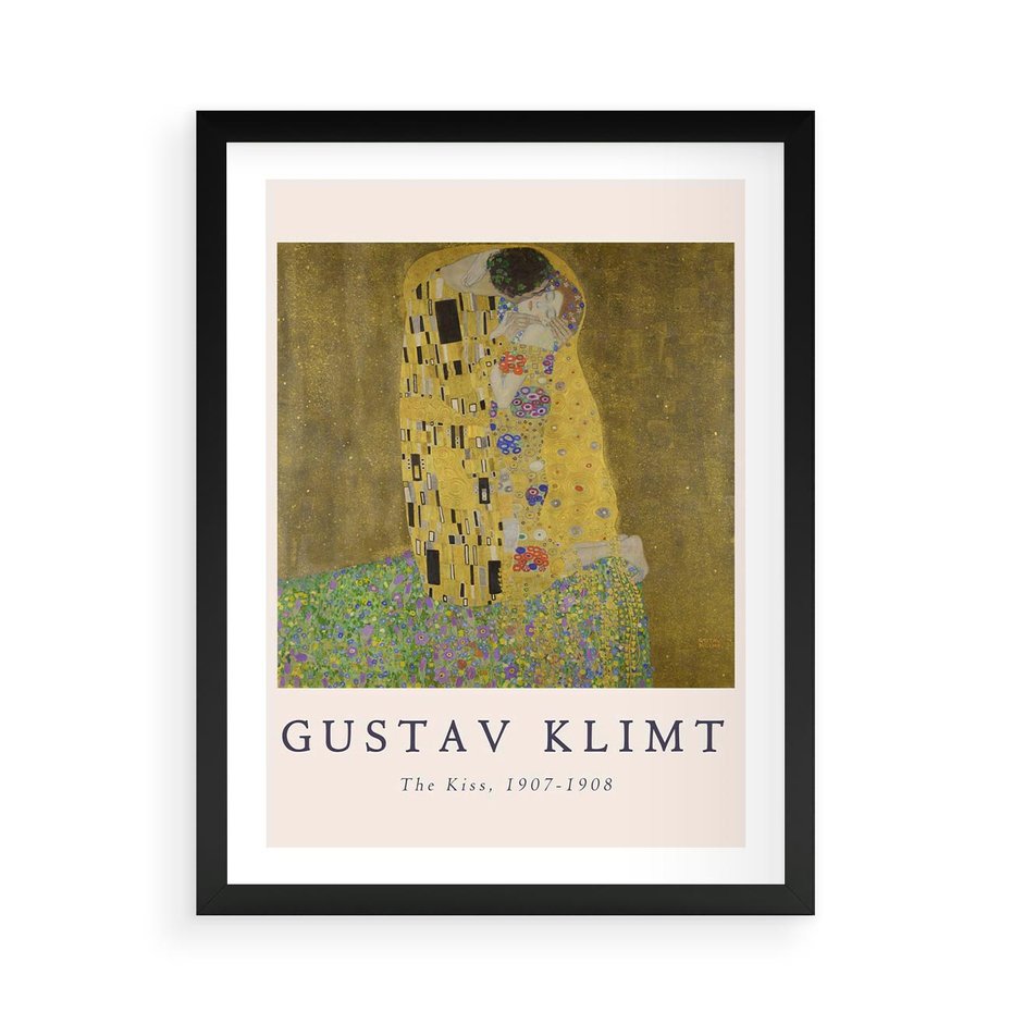 Plakat w ramie 50x70 - Sztuka Klimta - gustav klimt, pocałunek - rama czarna