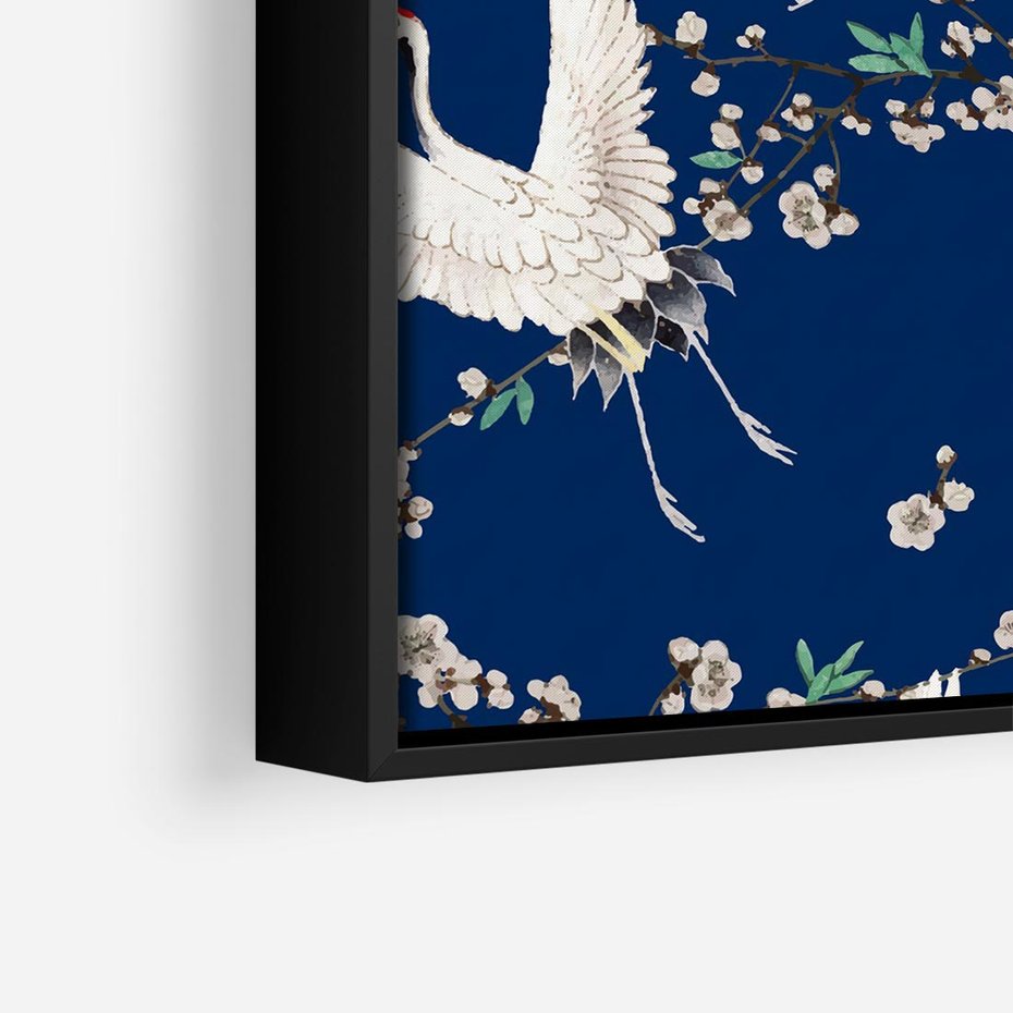 Obraz w ramie 50x50 - Japońskie Żurawie Indygo - sztuka japońska, japonia - rama czarna
