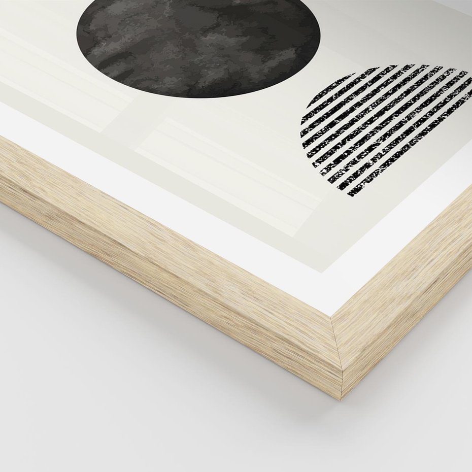 Plakat w ramie 30x40 - Tajemnicza Kompozycja - abstrakcyjne czarno białe formy, minimalizm - rama drewno