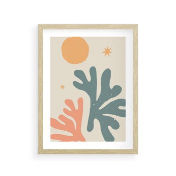 Plakat w ramie 50x70 - Inspirująca Równowaga - boho formy, kształty - rama drewno