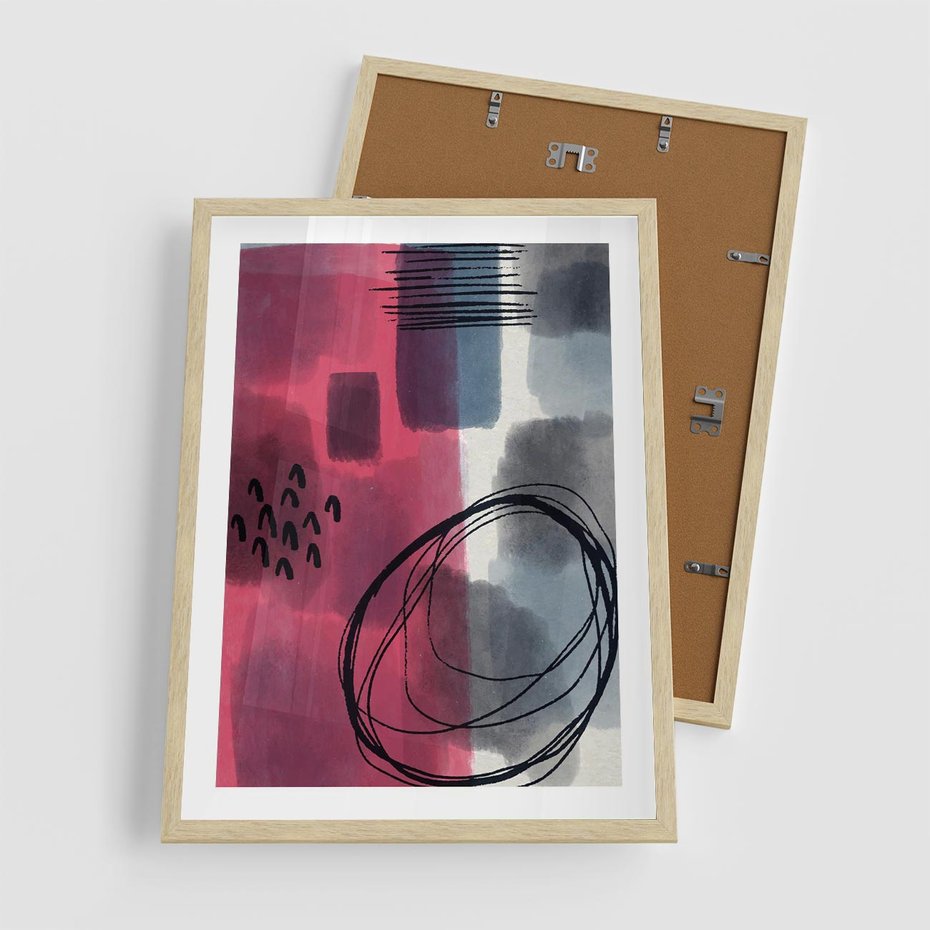 Plakat w ramie 50x70 - Formy w Różu i Granacie - abstrakcja, różne formy - rama drewno
