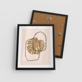 Plakat w ramie 40x50 - Liście w Beżowym Minimalizmie - minimalistyczny obraz, liście monstery - rama czarna