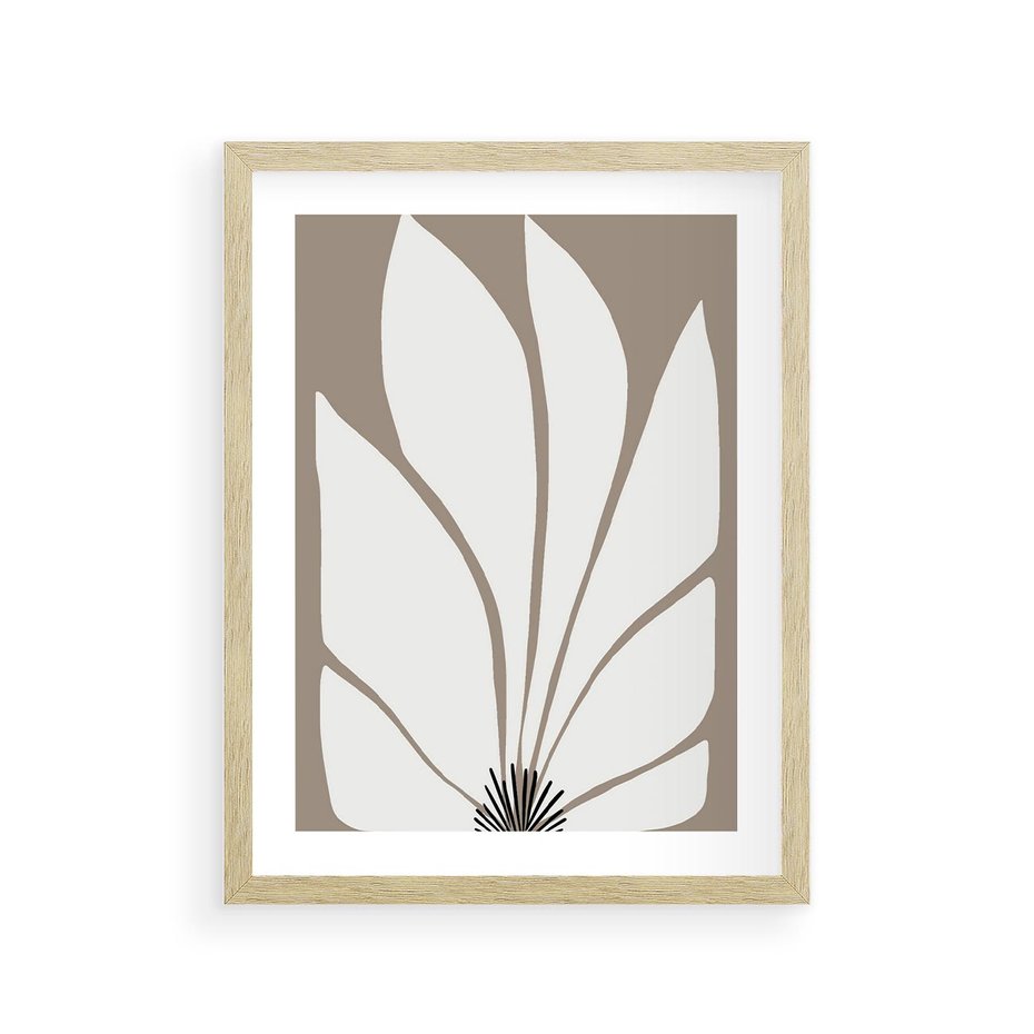 Plakat w ramie 30x40 - Ekspresyjne Kontury - abstrakcyjny kwiat, beże i brązy - rama drewno